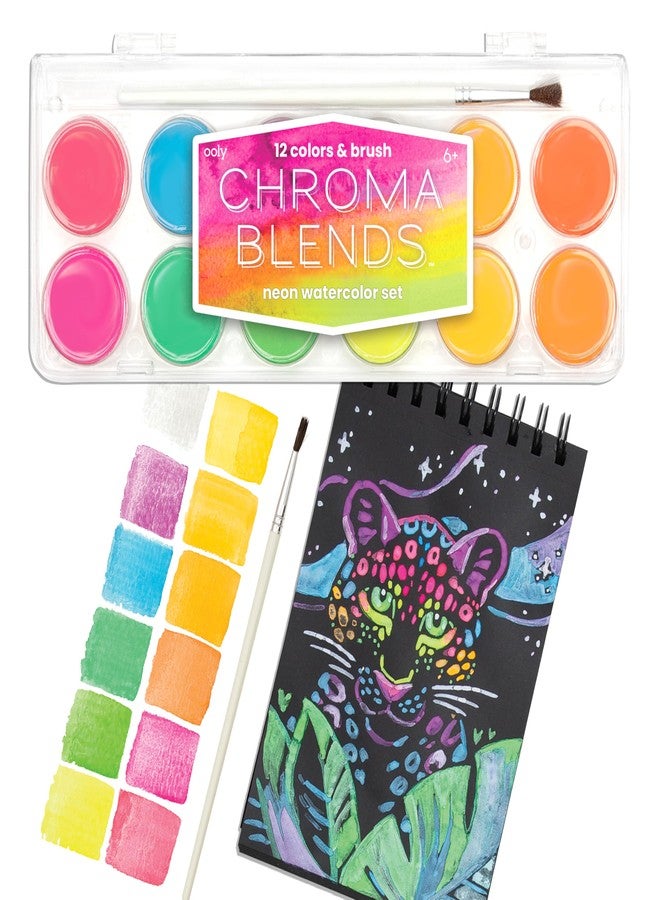 أولي مجموعة ألوان مائية نيون من Ooly، Chroma Blends، مجموعة ألوان مائية للأطفال والكبار المبدعين، ألوان نيون زاهية في حقيبة محمولة، أدوات فنية للأعمار من 6 سنوات فما فوق، فرشاة مرفقة - Image 1
